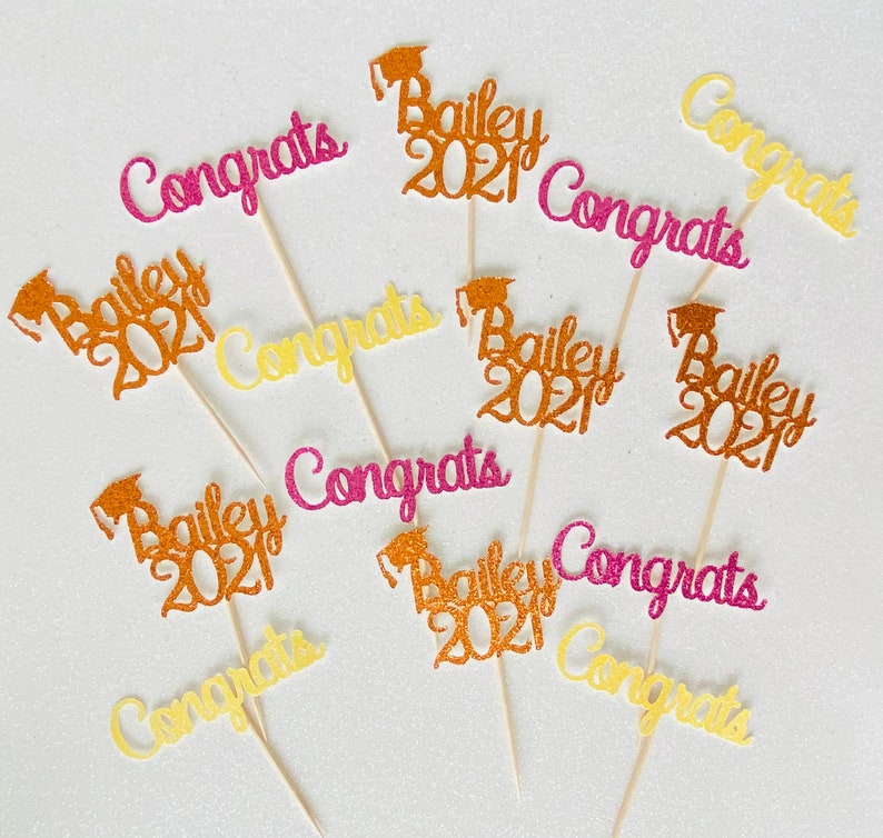 Congrats Glitter Cupcake Toppers Congratulations Topper Etsy
