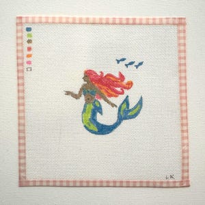 Hand-painted Needlepoint Canvas - Red Headed Mermaid, 18 Gauge,  Ships Quickly