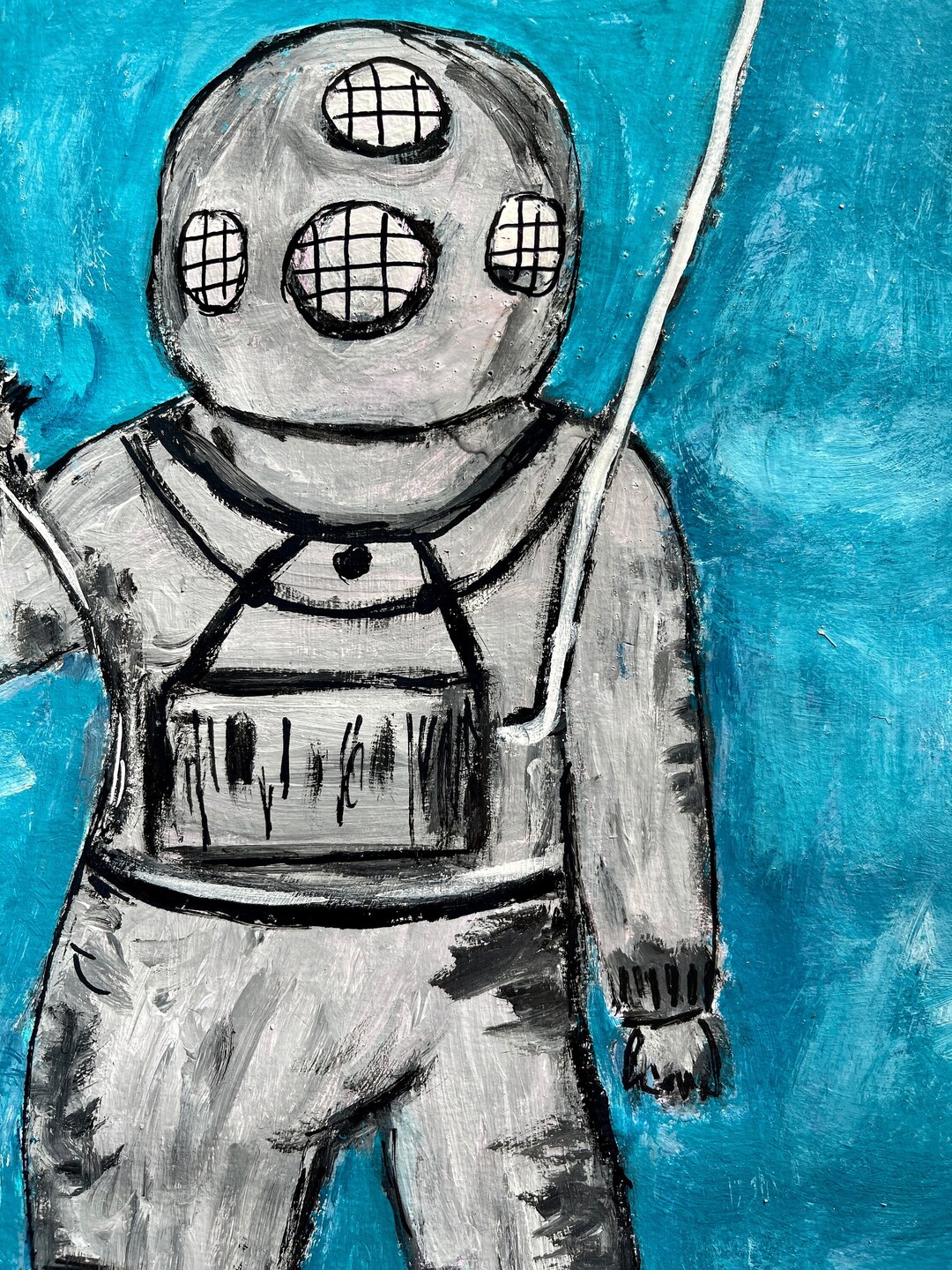 Vintage Looking Deep Sea Diver Acrylic/mixed Media Size - Etsy