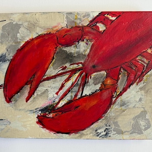 New -  Lobster Dinner at the Seafood Restaurant, acrylic painting, gallery wrapped canvas 12x9&quot;