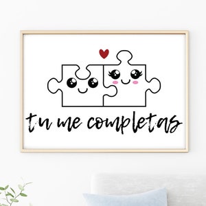 Tu Me Completas Digital Download, You Complete Me, Spanish saying, Gift for Her, Modern Apartment, Design for Valentines Day, Love Print