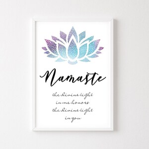 Namaste Definition Print, Namaste Sign Wall Art, Yoga Poster Wall Decor, Lotus Flower Print, Yogi Gift Printed Art 8x10, 11X14, 16x20, 20x30