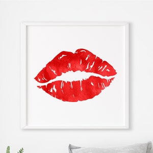 Watercolor Red Lips Instant Download, Red Decor, Lips Wall Art, Minimalist Home Decor, Lips, Lip Printable, Digital Download, Watercolor Art