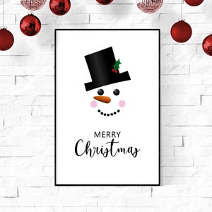 Merry Christmas Snowman, Cute Snowman, Christmas Poster, Xmas Print, Holiday Decor, Mantle Decor, Printable Christmas Art, Snowman Wall Art