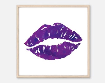 Watercolor Purple Lips Instant Download, Lips Wall Art, Minimalist Home Decor, Lips, Lip Printable, Digital Download, Watercolor Art