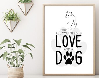 Love and a Dog Print, Minimalist Pet Poster (Digital Download)