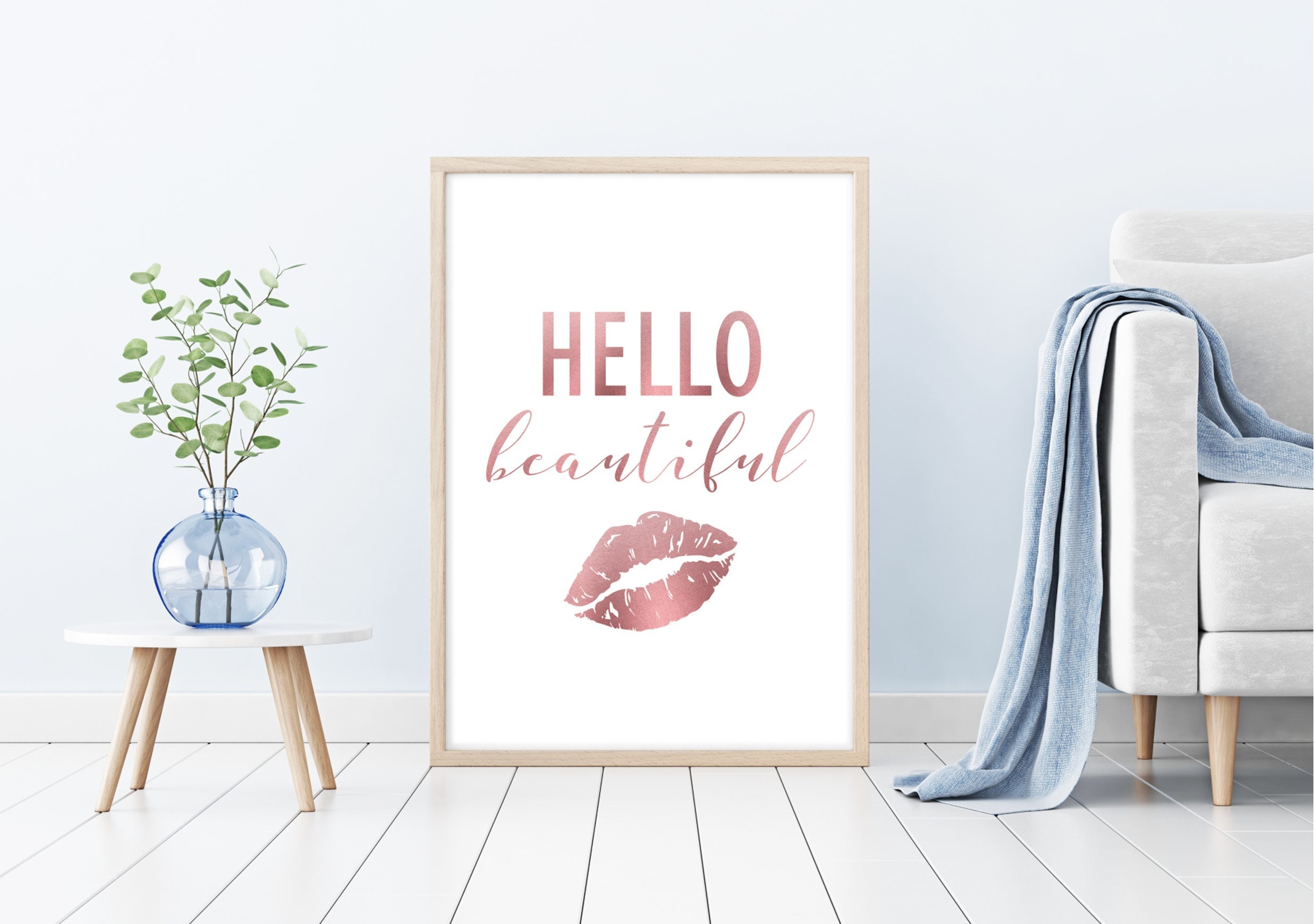 Hello Beautiful Wall Decor Printable Rose Gold Bedroom Decor Etsy