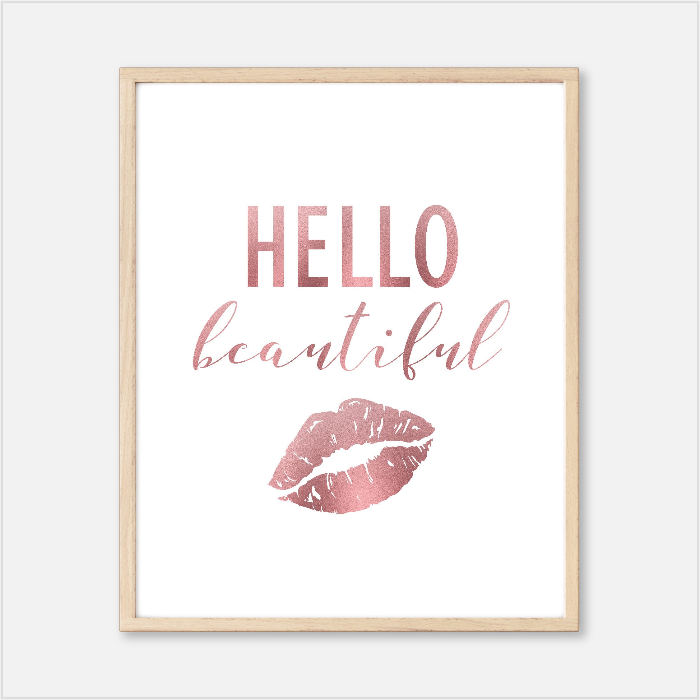 Hello Beautiful Wall Decor Printable Rose Gold Bedroom Decor Etsy