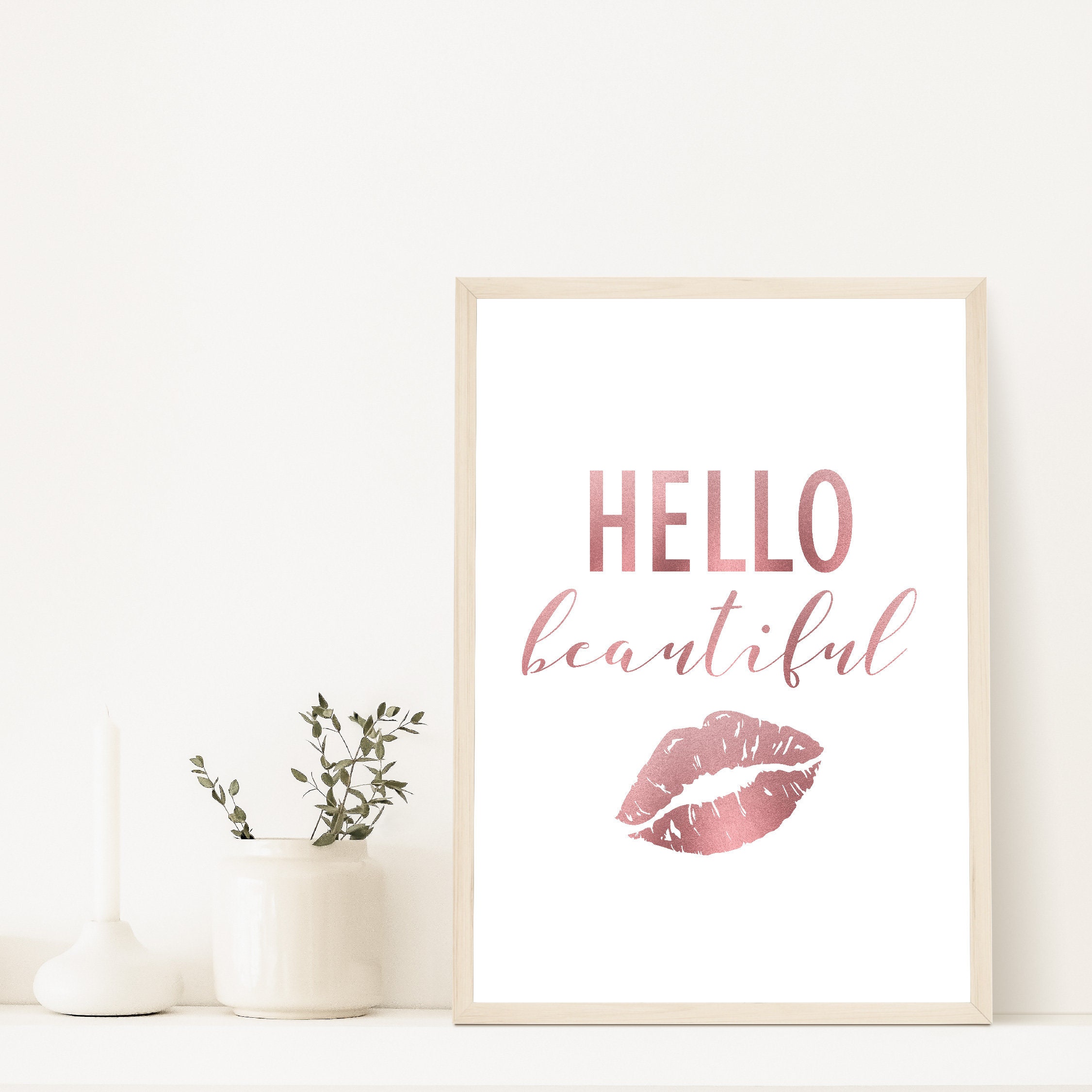 Hello Beautiful Wall Decor Printable Rose Gold Bedroom Decor Etsy