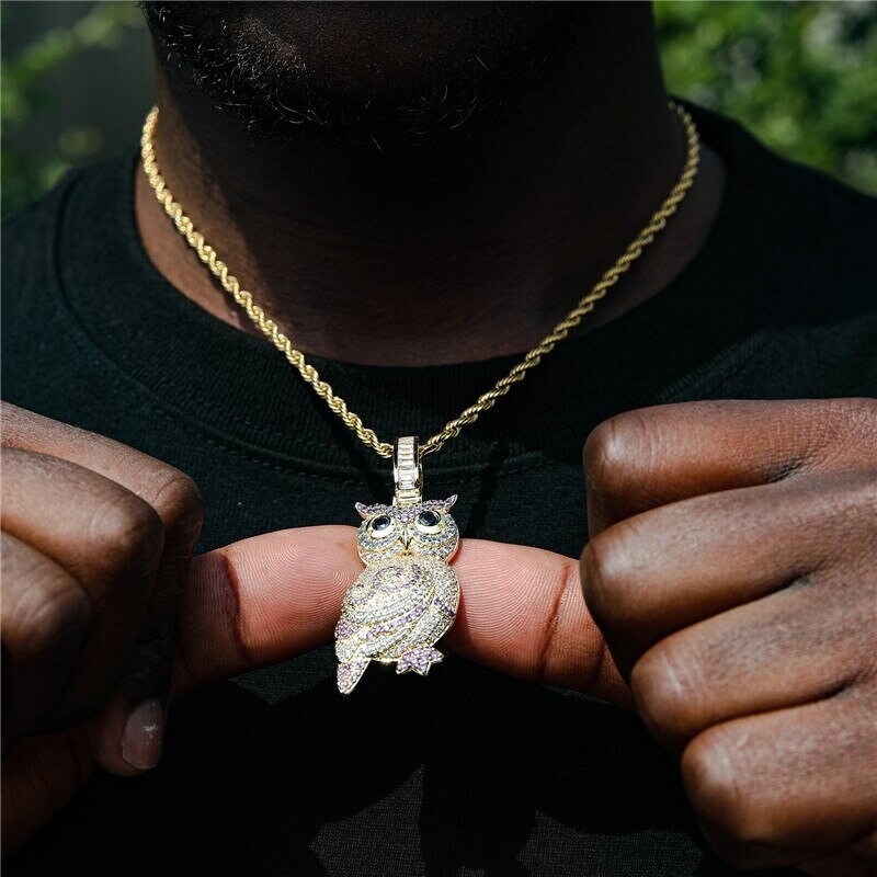 Gold silver diamond Iced Out Owl Pendant Drake Owl Necklace for