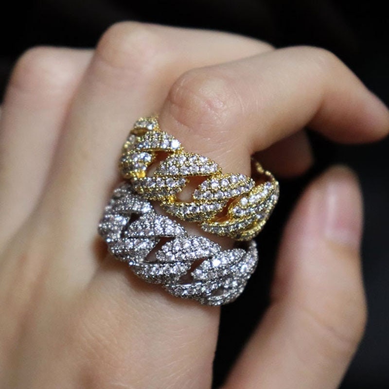 Cuban link ring with diamonds deals