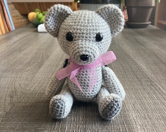 Peluche ourson gris fait main au crochet