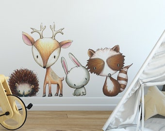 Bear TRIBE Woodland Nursery Decor Forest Animals Bear Fox Deer Raccoon Bunny Wall Decal Boy Forest Baby Room Above Crib