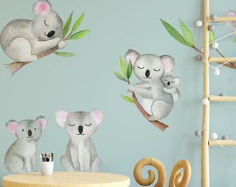 5 KOALAS Wall Decals Australian Forest Nursery Decor Woodland Animals Wall Decal Neutral Baby Room Above Crib