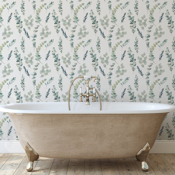 TRADITIONAL Unpasted Wallpaper FERGUS non toxic wallpaper, Eucalyptus Foliage, Botanical Wallpaper, Farmhouse Decor, Bathroom Wallpaper 0250