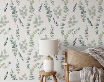 REMOVABLE Peel & Stick Wallpaper | Botanical Mural Nursery, Eucalyptus Foliage, Greenery Wall Decor, Farmhouse Wall Art 0250-26