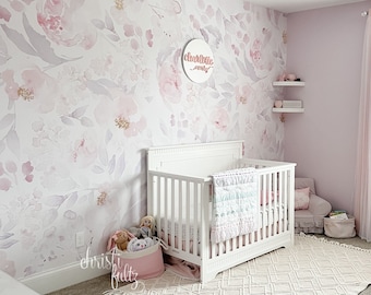 TRADITIONAL Unpasted Wallpaper PRIM BLUSH Floral Nursery Wall Décor Nursery wallpaper baby girl pink nursery 0155
