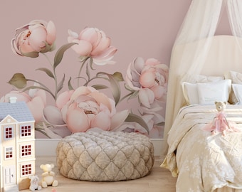 LUCIA Wall Decal BORDER Nursery Décor Watercolor vinyl Fabric Graphic Flowers Pink peonies Pastel Colors Wall Decal Girl Baby Room