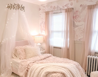 Blush Pink Peony Floral Wallpaper, Girls Room Mural, Watercolor Botanical Print 0155-104
