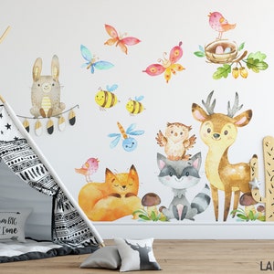 Woodland Nursery Décor Forest Animals SET 2 Fox Deer Raccoon Bunny Wall Decal Neutral Boy Girl Baby Room Above Crib