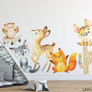 Woodland Nursery Décor Forest Animals Set 5 Deer Fox Wolf Pig Owl Wall Decal Neutral Boy Girl Baby Room