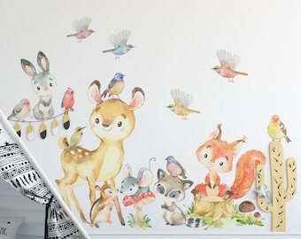 Woodland Nursery Decor Forest Animals Fox Deer Raccoon Bunny Wall Decal Neutral Boy Girl Baby Room Above Crib