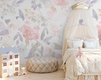 Nursery Wallpaper, Floral Wallpaper, Peony Wallpaper, Pink Wallpaper, Peel Stick Wallpaper 0151-104