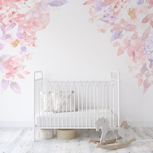 Removable Wall Decals PRIM BLUSH Pastel Corners Flowers Light Pink Lavender Colors Decal Girl Floral Nursery Décor Watercolor Floral Decal
