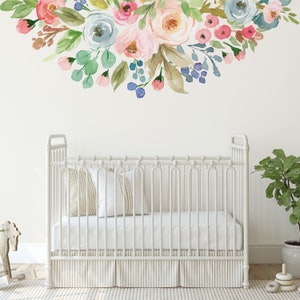 CARLY Wall Decal Border Nursery Décor Watercolor Flowers Pink Blue Wall Decals Girl Baby Room Wall Vinyl & Fabric Graphics