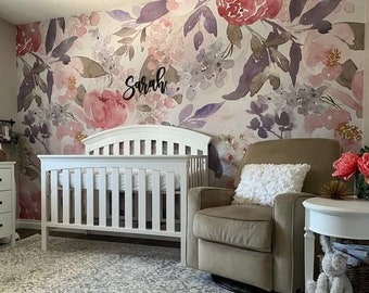 TRADITIONAL Unpasted Wallpaper PRIM ANNE Watercolor Floral Nursery Wall Décor Nursery wallpaper baby girl nursery 0153
