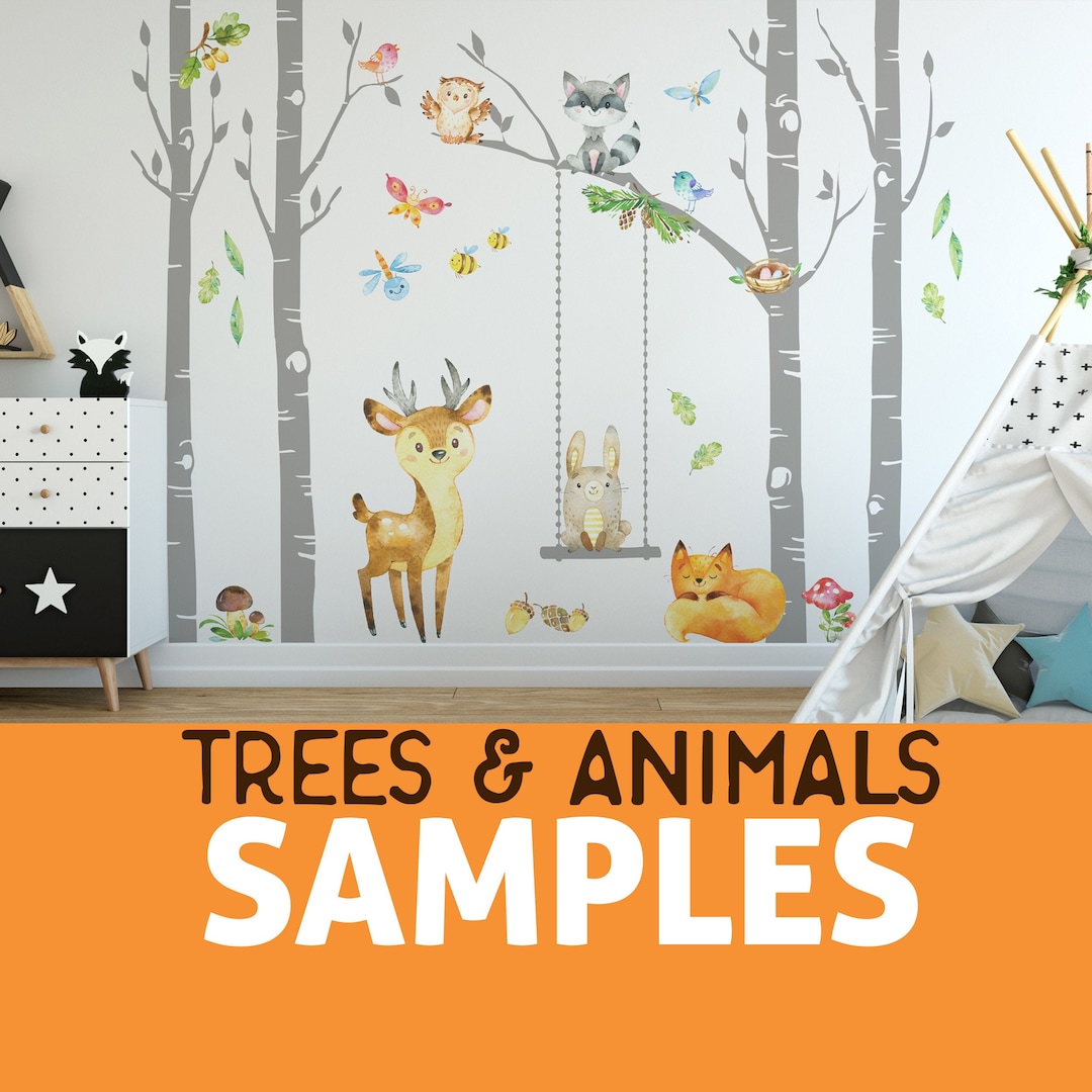 SAMPLES Woodland Nursery Décor Birch Trees Swing Forest Animals SLEEPY