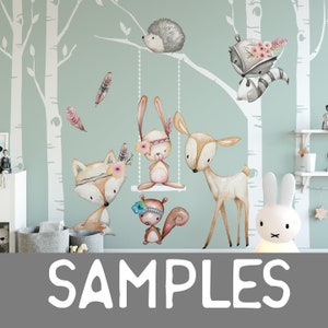 SAMPLES Woodland Tribe Nursery Decor Forest Animals Fox Deer Raccoon Bunny Wall Decal Neutral Boy Girl Baby Room