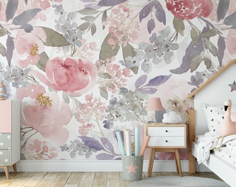 Romantic Floral Wallpaper | Rose Nursery Wall Mural 0153-104