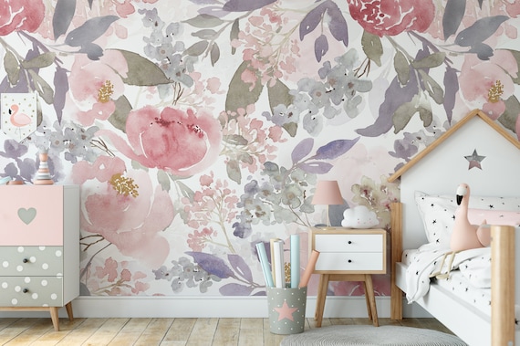 Romantic Floral Wallpaper | Rose Nursery Wall Mural 0153-104