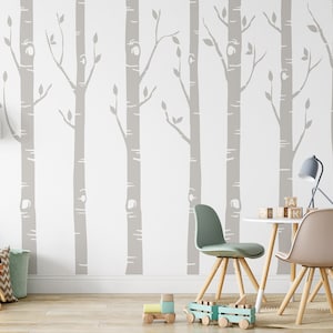 Woodland Nursery Decor 8 Birch Trees Forest Wall Decal Neutral Boy Girl Baby Room