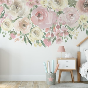 SAMPLES LAINEY Collection Removable Wallpaper Border Frame Corners Canopy Wall Flowers Decal Girl Nursery Décor Watercolor Floral