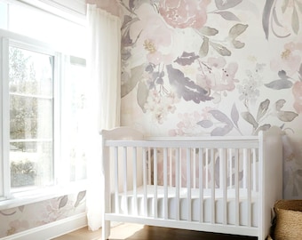 Nursery Wallpaper, Floral Wallpaper, Peony Wallpaper, Pink Wallpaper, Botanical Wallpaper 0156-130