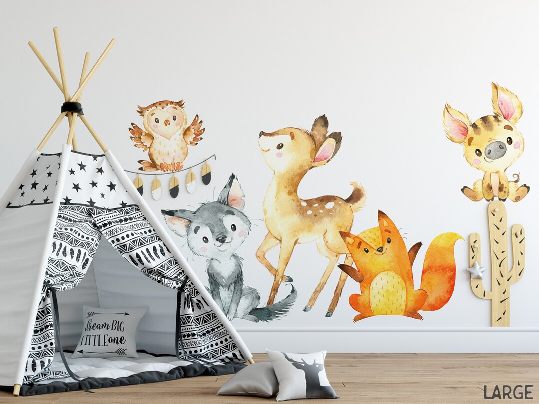 Woodland Nursery Décor Forest Animals Set 5 Deer Fox Wolf Pig Owl Wall ...