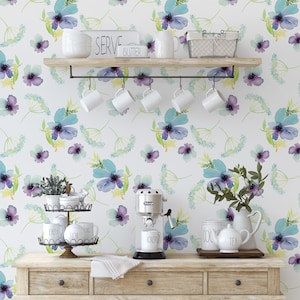 Removable Wallpaper VIOLET Floral Peel and Stick FABRIC Nursery Purple Floral Wall Décor Nursery Wallpaper Baby Girl Lavender Nursery 0003