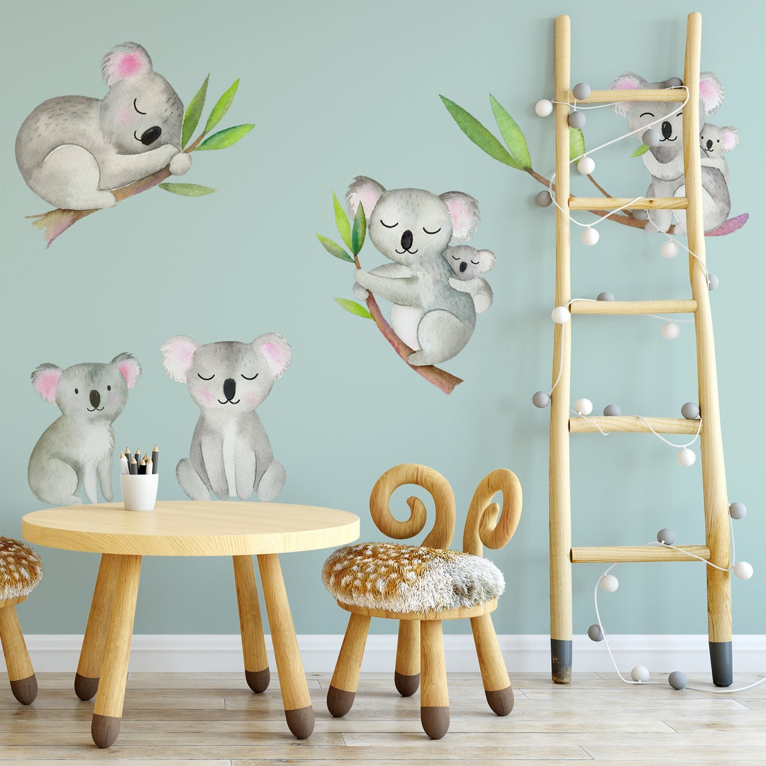 5 KOALAS Wall Decals Australian Forest Nursery Decor Woodland Animals Wall Decal Neutral Baby