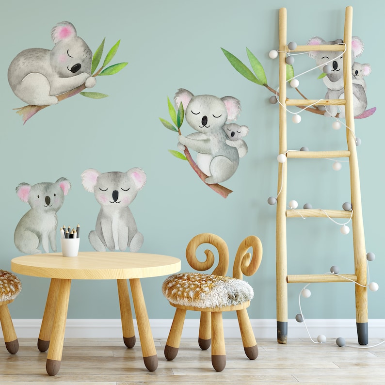 5 KOALAS Wall Decals Australian Forest Nursery Decor Woodland Etsy