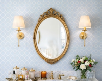 Blue Trellis Bathroom Wallpaper, Peel and Stick Removable Wallpaper, Powder Room Moroccan Tile Look 0568-26