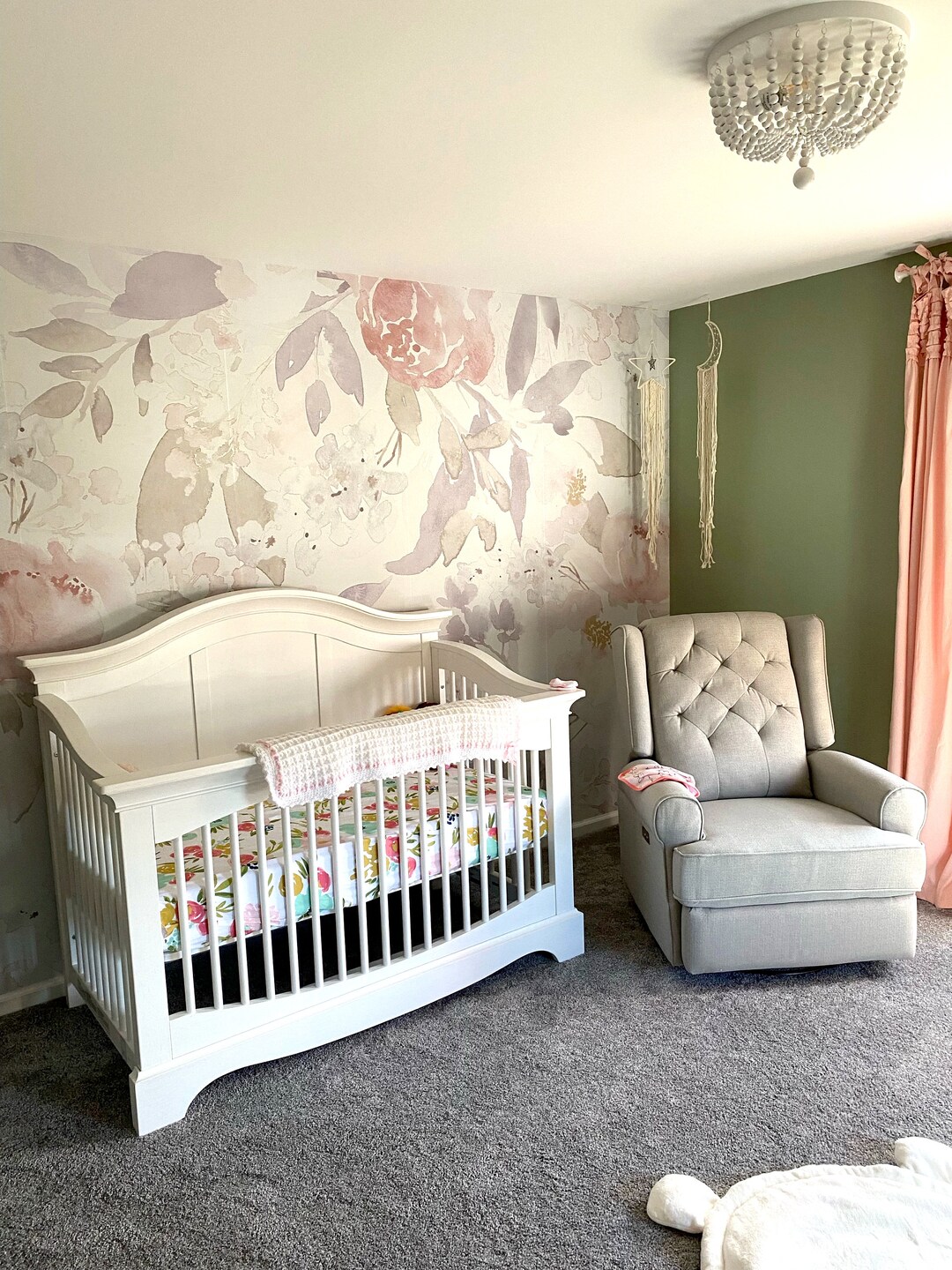 REMOVABLE Wallpaper PRIM GARDEN Floral Nursery Wall Décor Nursery ...