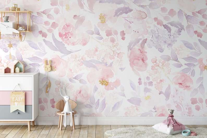 Removable Wallpaper PRIM BLUSH Floral Nursery Wall Décor Etsy