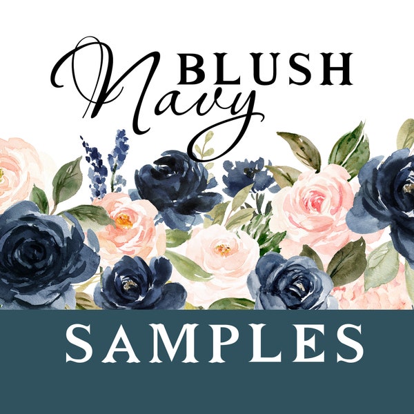 SAMPLES NAVY BLUSH Wall Art Décor Border Frame Corners Wallpaper Flowers Bouquet Wall Decals Girl Nursery Décor Watercolor Floral Decal