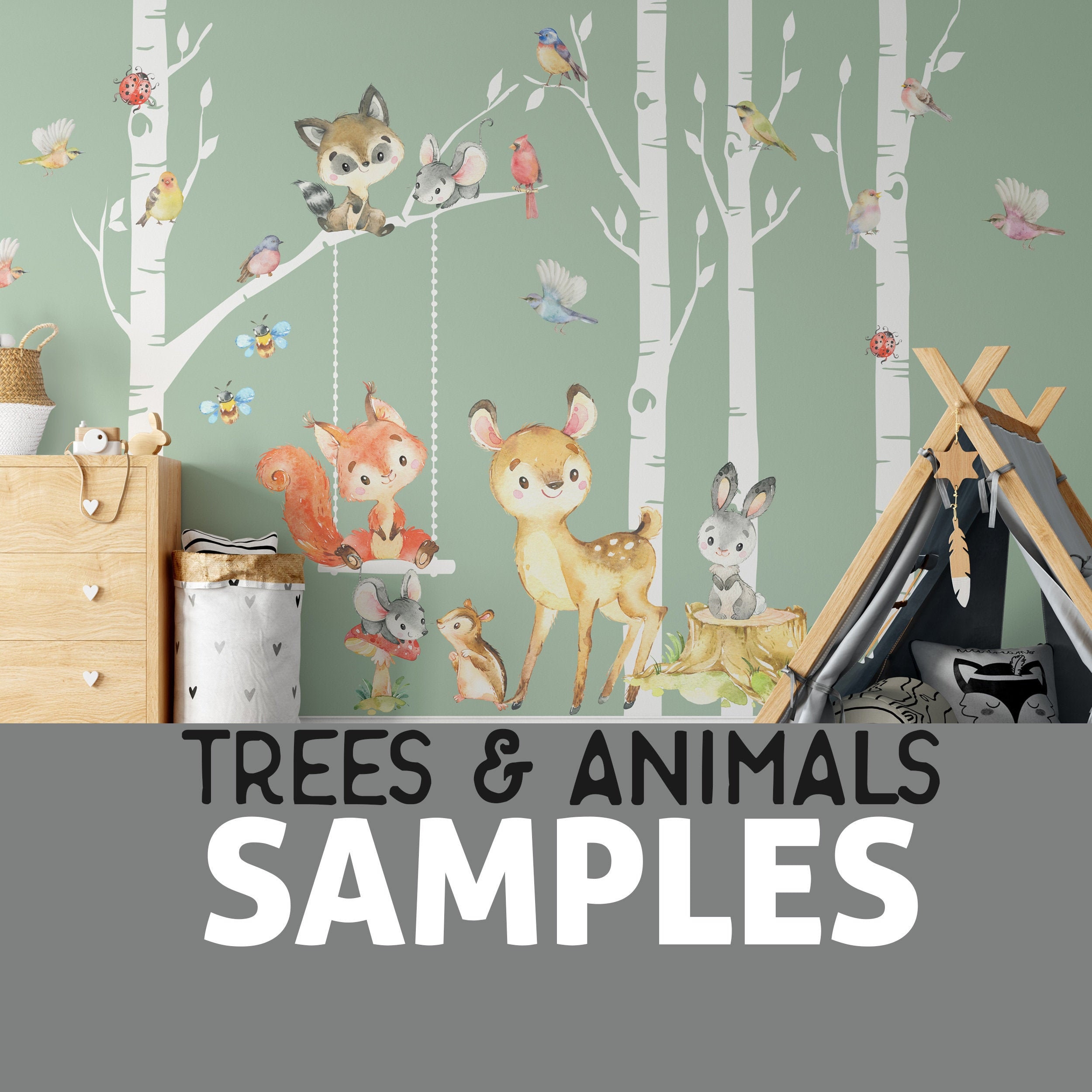 SAMPLES Woodland Nursery Decor Trees Forest Animals Fox Deer Etsy