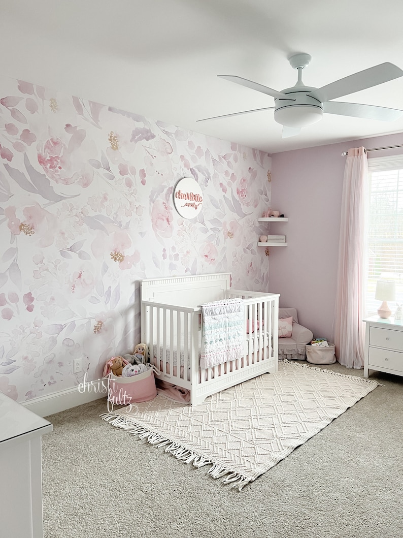 REMOVABLE Wallpaper PRIM BLUSH Floral Wall Décor Nursery image 8