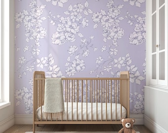 Lavender Nursery Wallpaper, Floral Botanical Wallpaper, Baby Room Wallpaper, Vintage Removable Wallpaper 0557-52