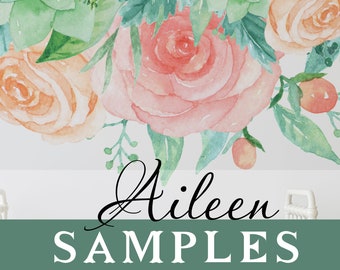 AILEEN SAMPLES Wall Flowers Pastel Colors Border Frame Wall Decal Girl Nursery Decor Watercolor Floral Decal