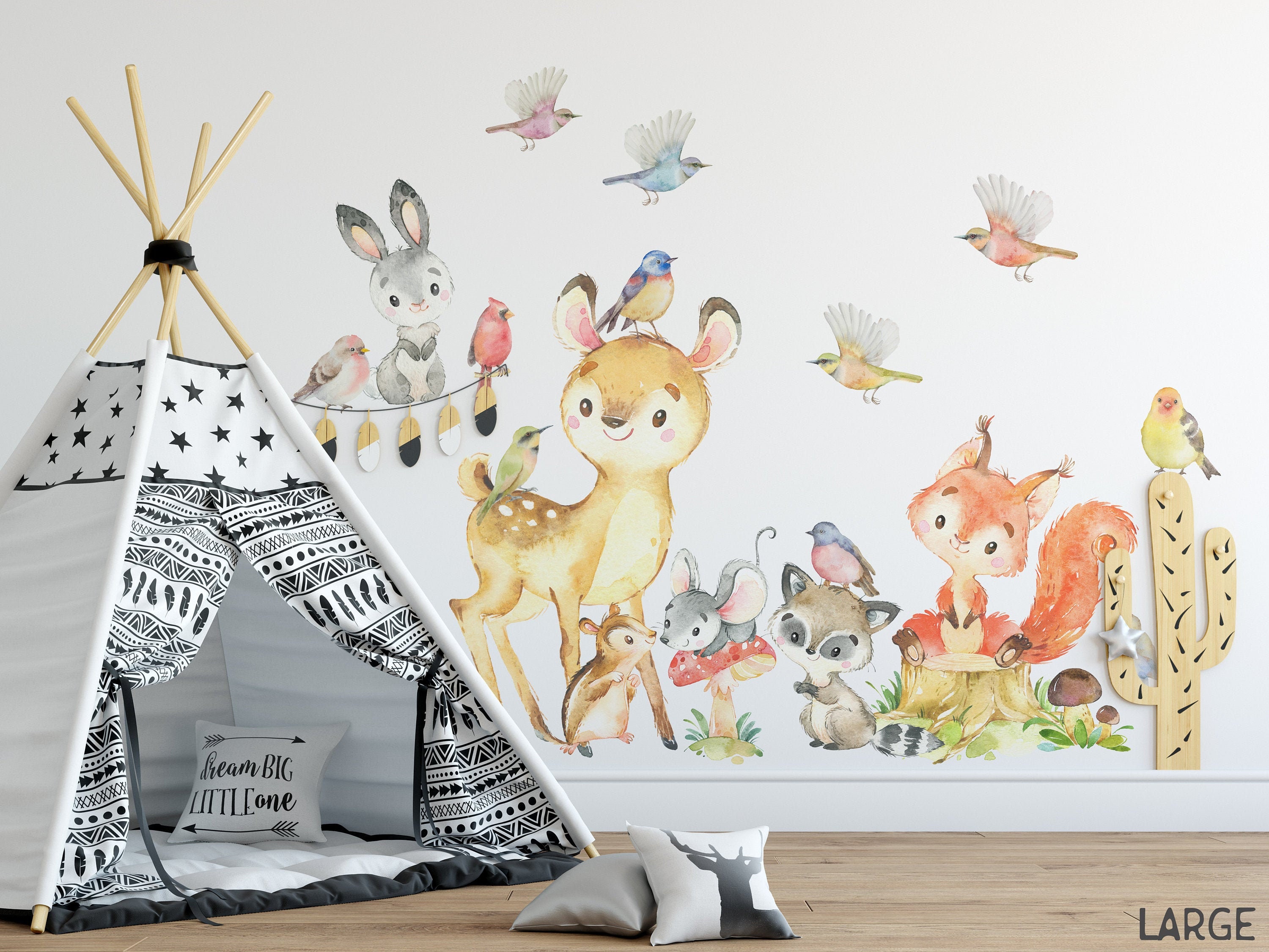 Woodland Nursery Decor Forest Animals Fox Deer Raccoon Bunny Wall Decal Neutral Boy Girl Baby Room Above Crib